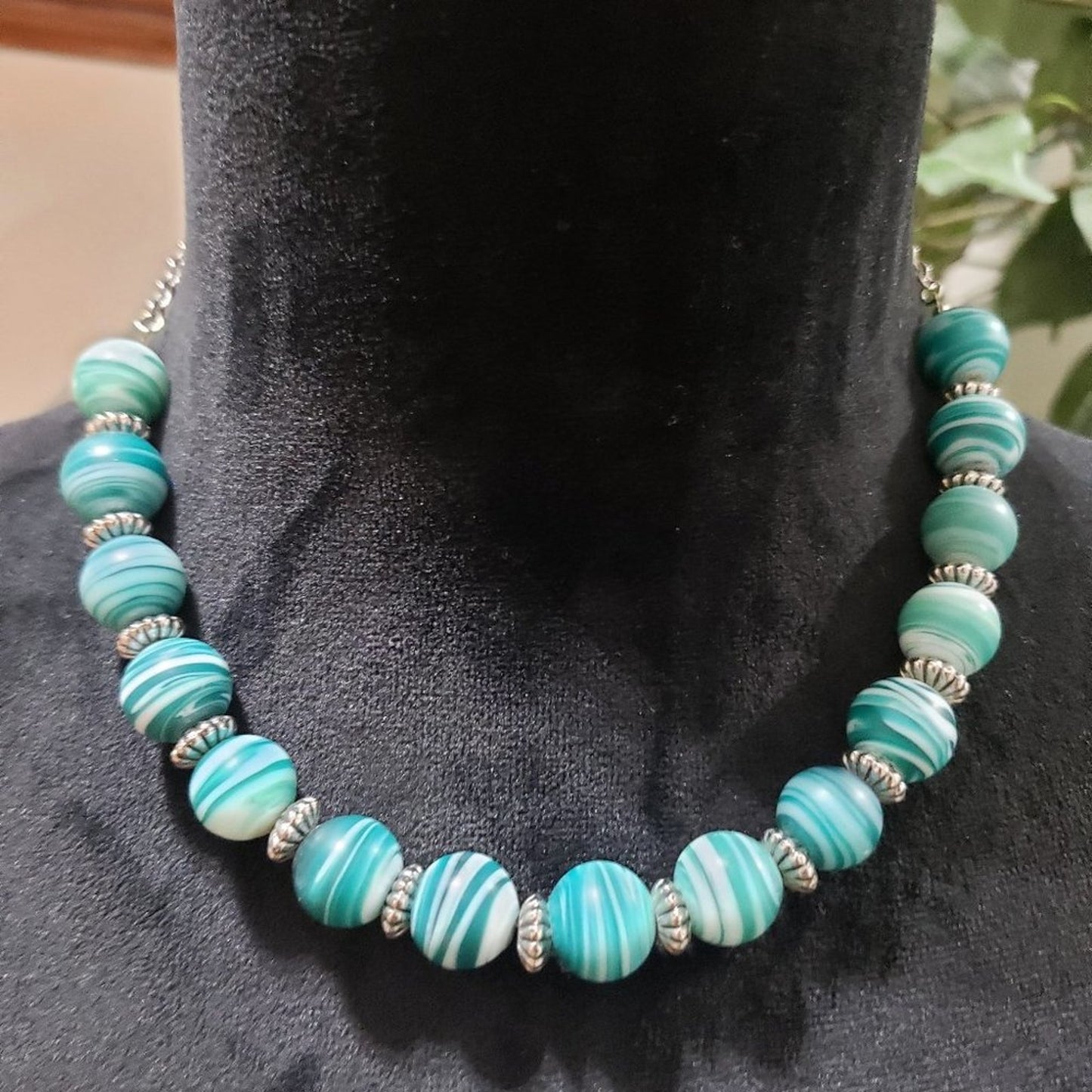 Women's Blue & Gold Round Shape Beaded Statement Lobster Clasp Necklace