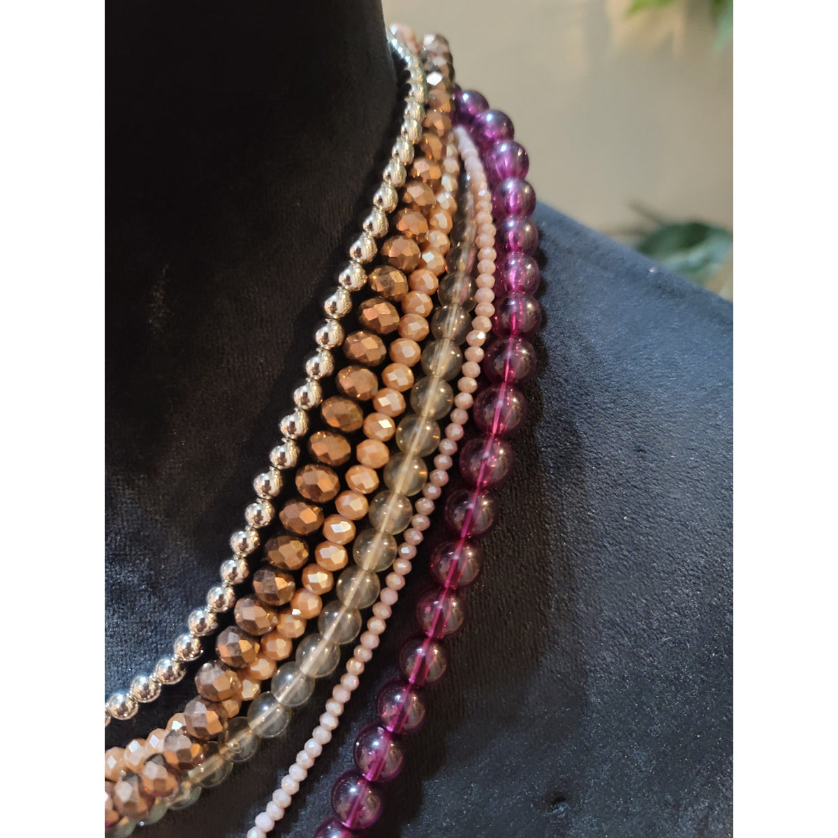 Women's Multi Strand Beaded Necklace With Lobster Clasp Glass Crystal Pearl
