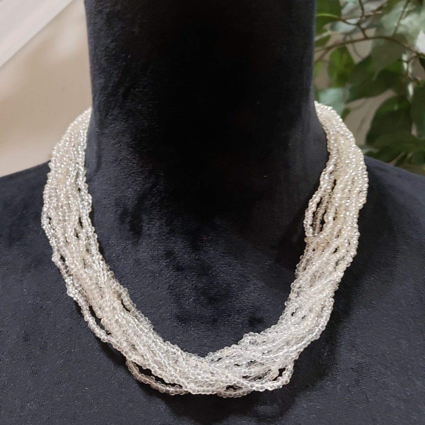 Women Fashion Multi Strand Faux White Seed Pearl Beaded Necklace with Lobster
