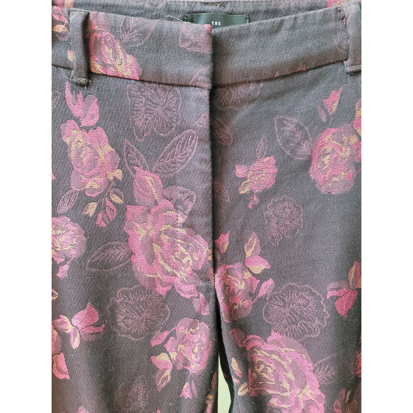 White House Black Market Pants Women's 8 Burgundy Floral Slim Ankle Stretch