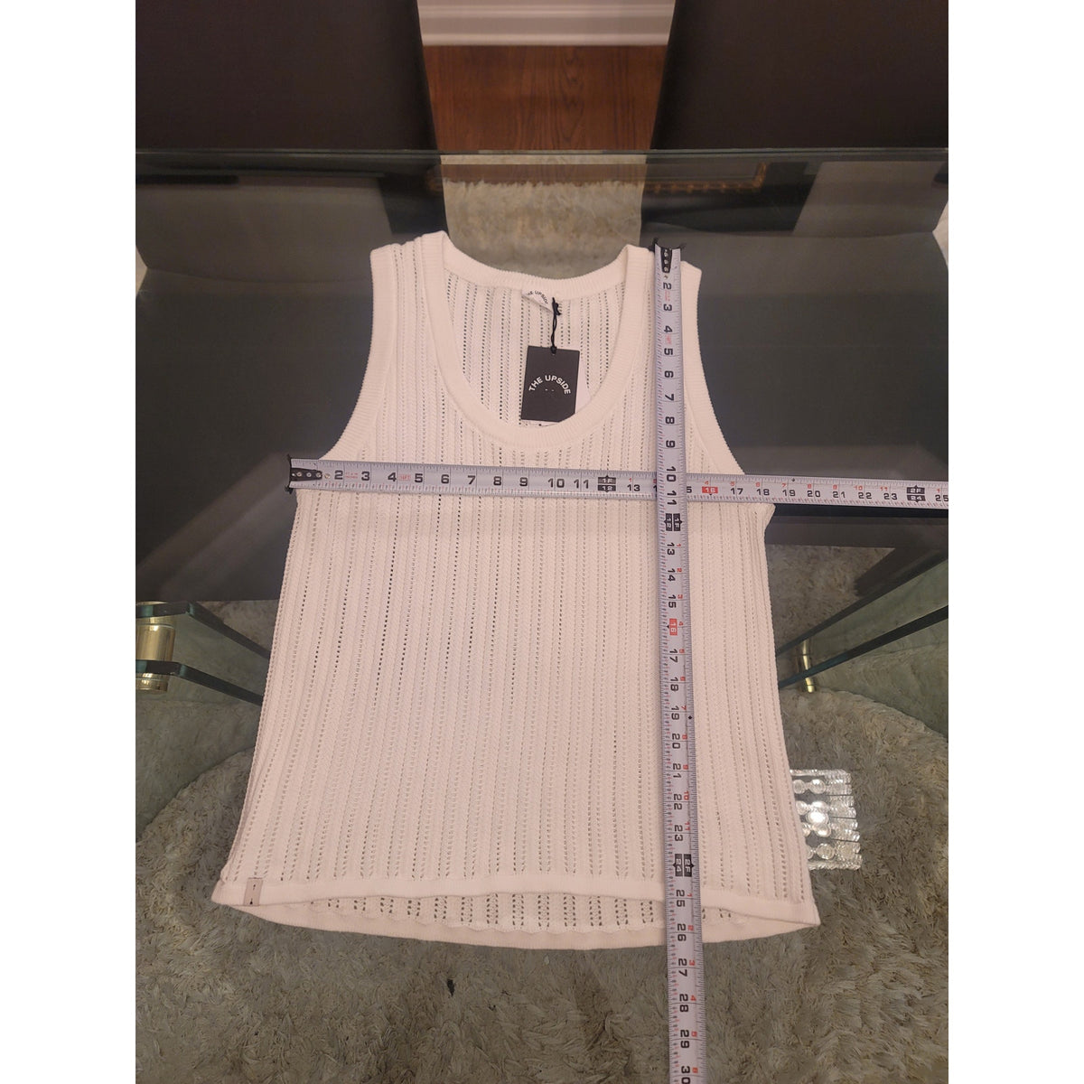The Upside Stitch Sweater Women Medium White Open Knit Ribbed Armhole Sleeveless