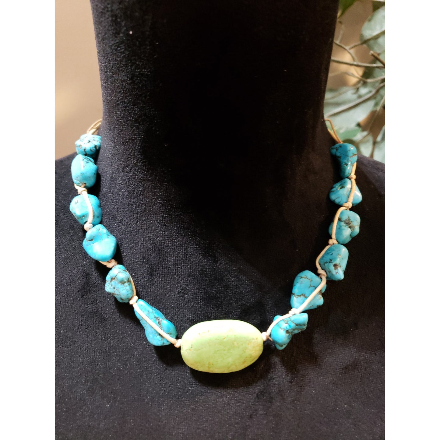 Womens Tribal Turquoise Gemstone Cord Wrap Collar Necklace with Lobster Clasp