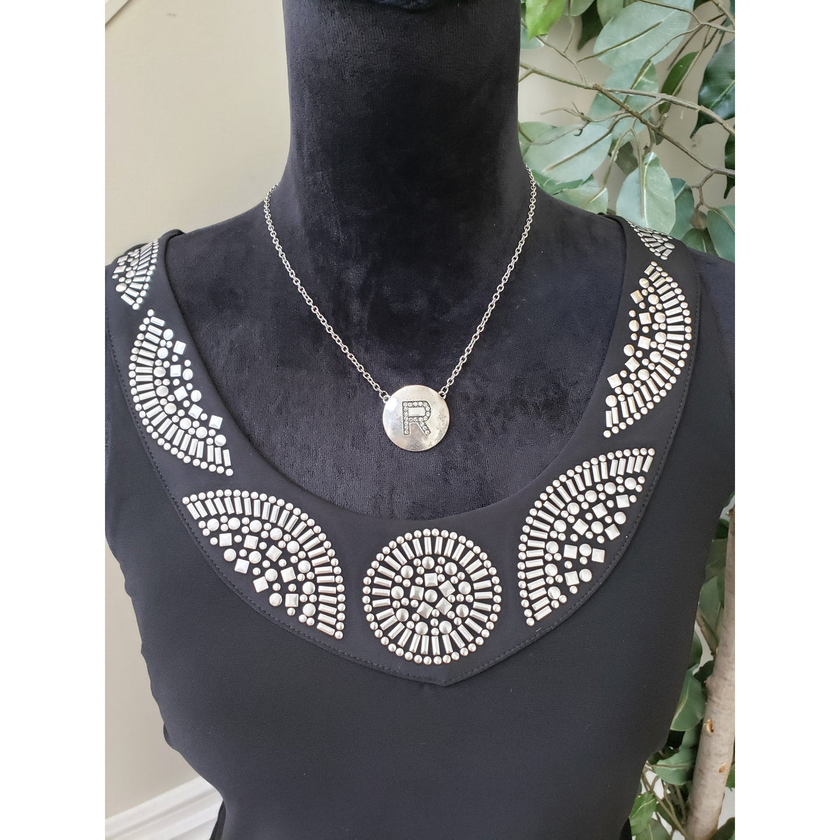 White House Black Market Fit & Flare Dress Womens M Black Embellished Neckline