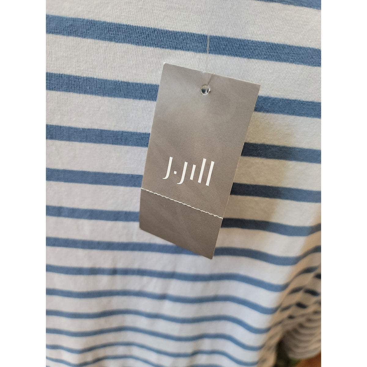 J. Jill Tunic Blouse MP White Blue Cotton Stretch Striped Scoop Neck 3/4 Sleeve