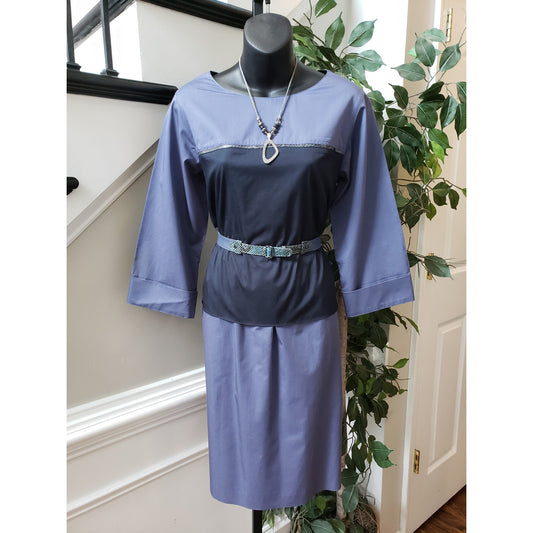 Elie Tahari Chiles Dress Women Size 8 Blue Long Sleeve Sold Out Belted Gorgeous