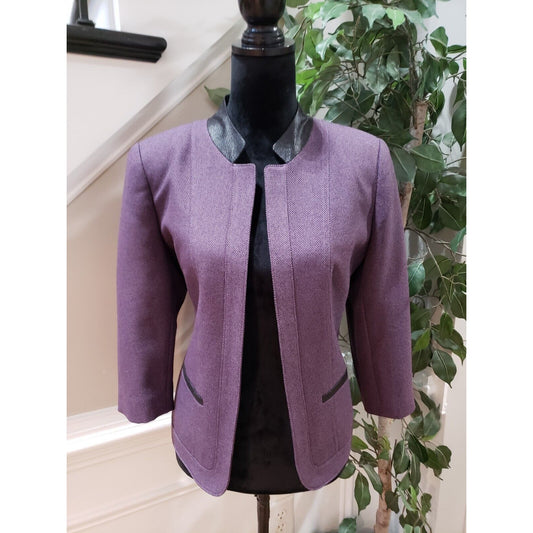 Kim Rogers Women's Purple Lined Polyester Long Sleeve Open Front Blazer Petite 8