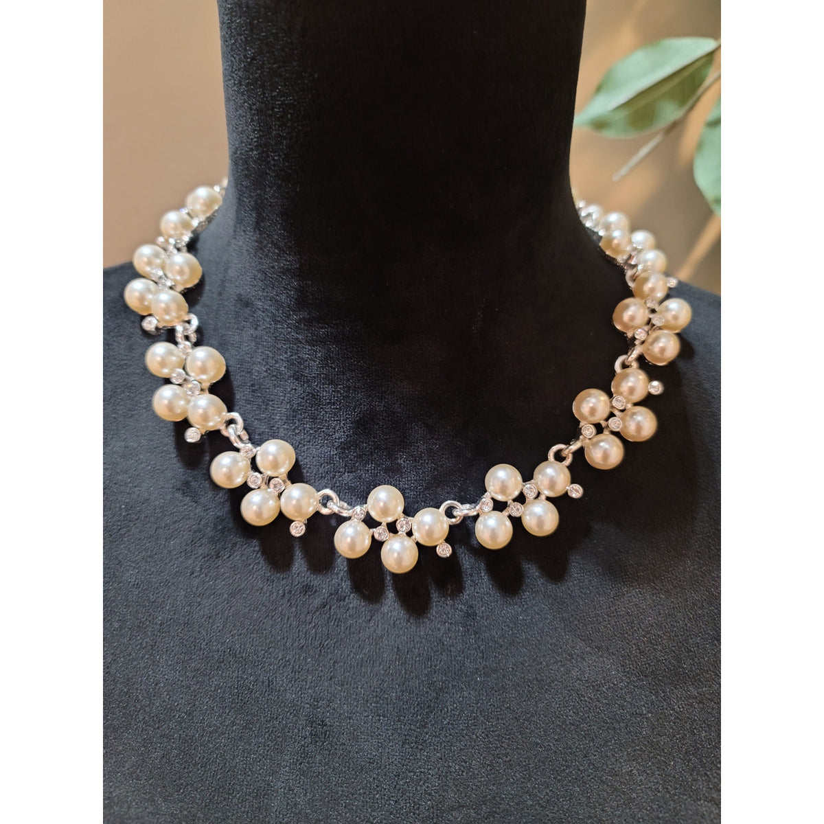 Women's Pearl Cluster Necklace With Rhinestones And Lobster Clasp Chic