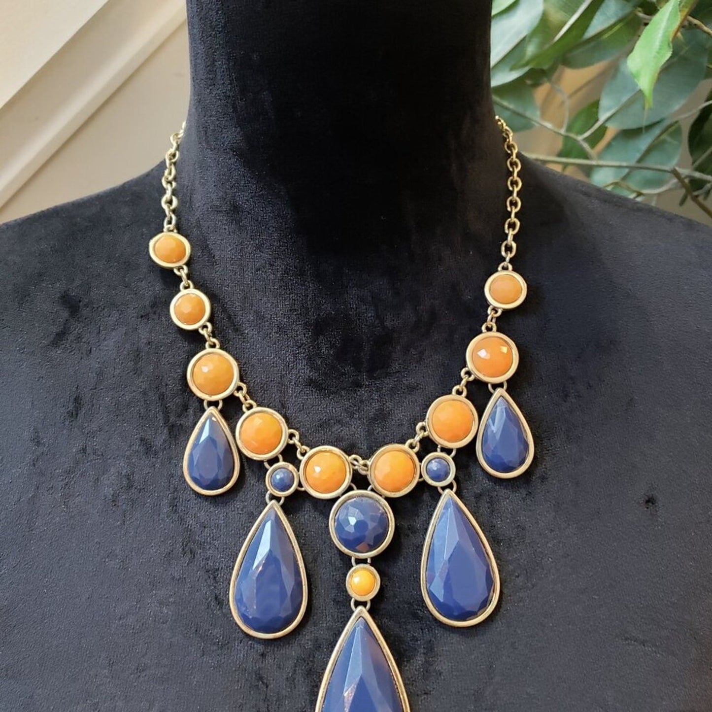 Womens Fashion Yellow Blue Teardrop Beaded Necklace Jewelry with Lobster Clasp