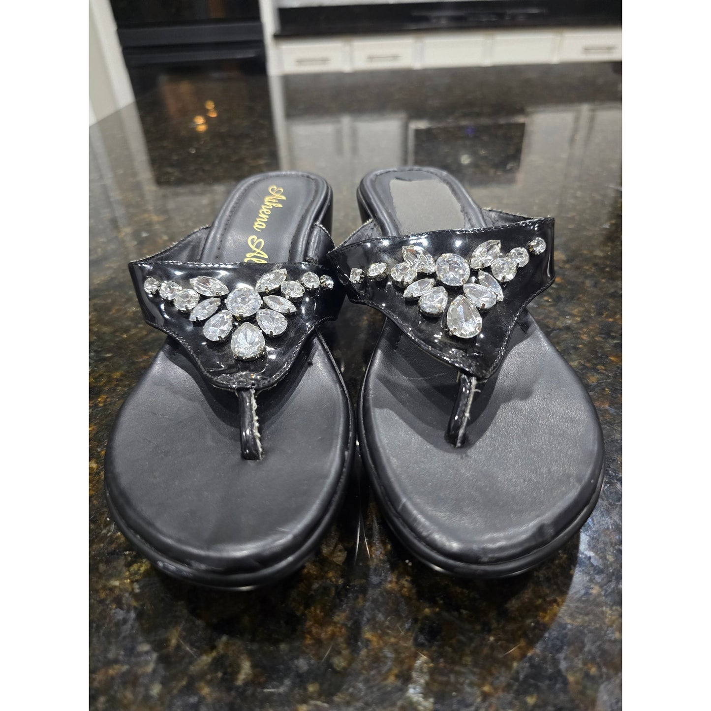 Athena Alexander Sandals Women's Size 7 Black Rhinestone Embellished Slip On