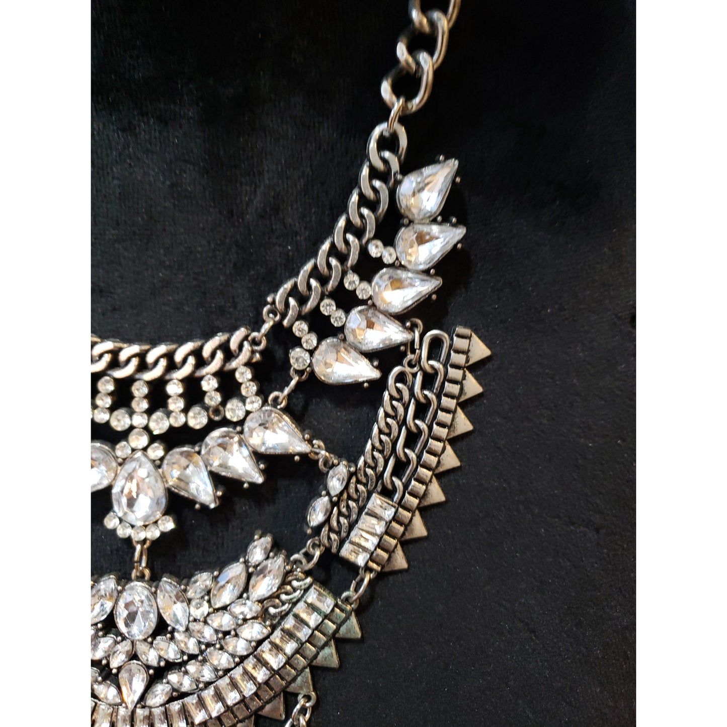 Women Silver Clear Crystal Rhinestone Layered Statement Bib Necklace Jewelry