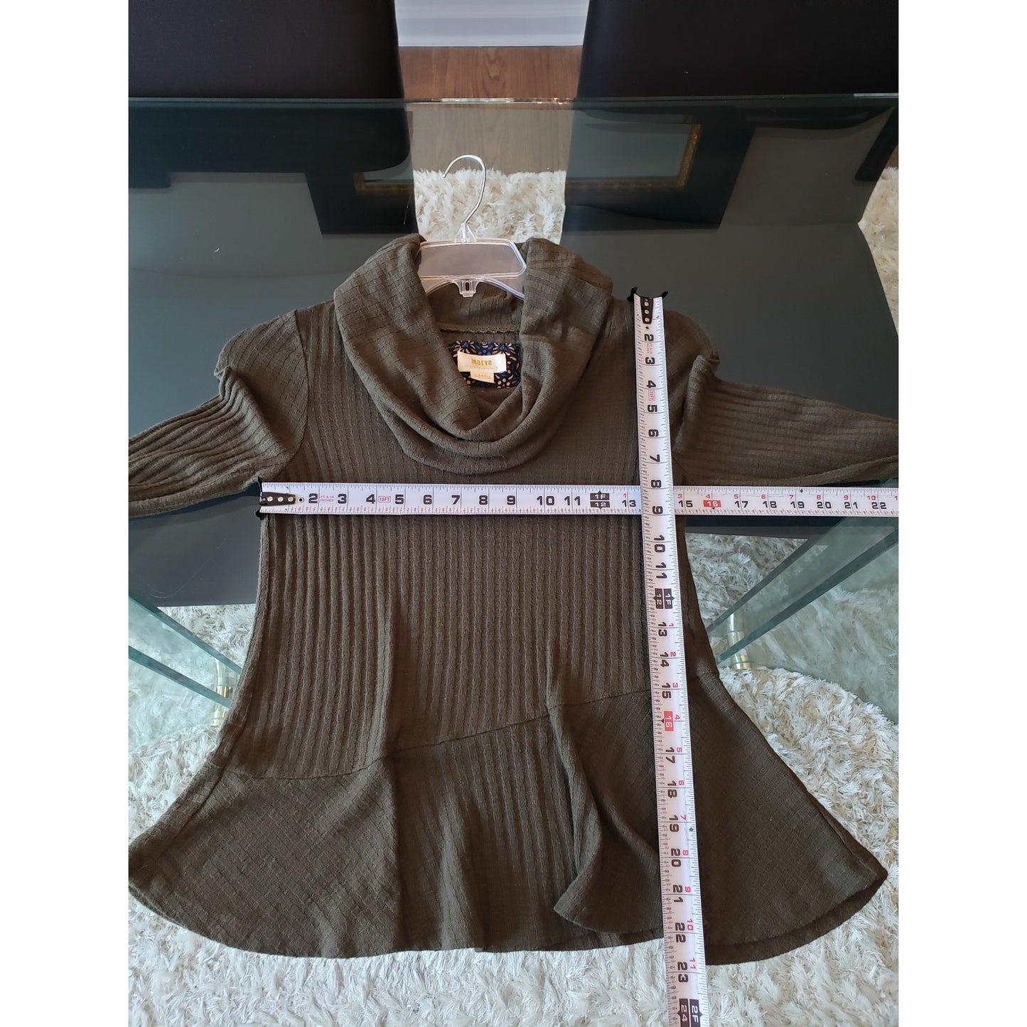 Maeve by Anthropologie Sweater Womens XS Green Cowl Neck Ribbed Peplum Hem