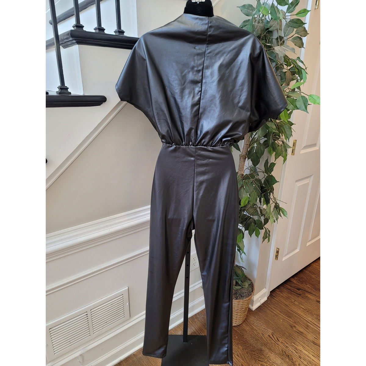 Fashion Nova Faux Leather Jumpsuit Women’s Size XS Black Short Sleeves