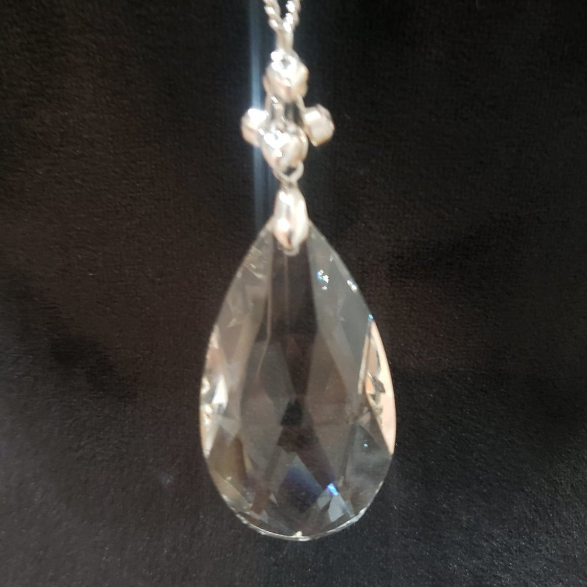 Womens Fashion Clear Faceted Rock Crystal Pendant Teardrop Necklace with Lobster