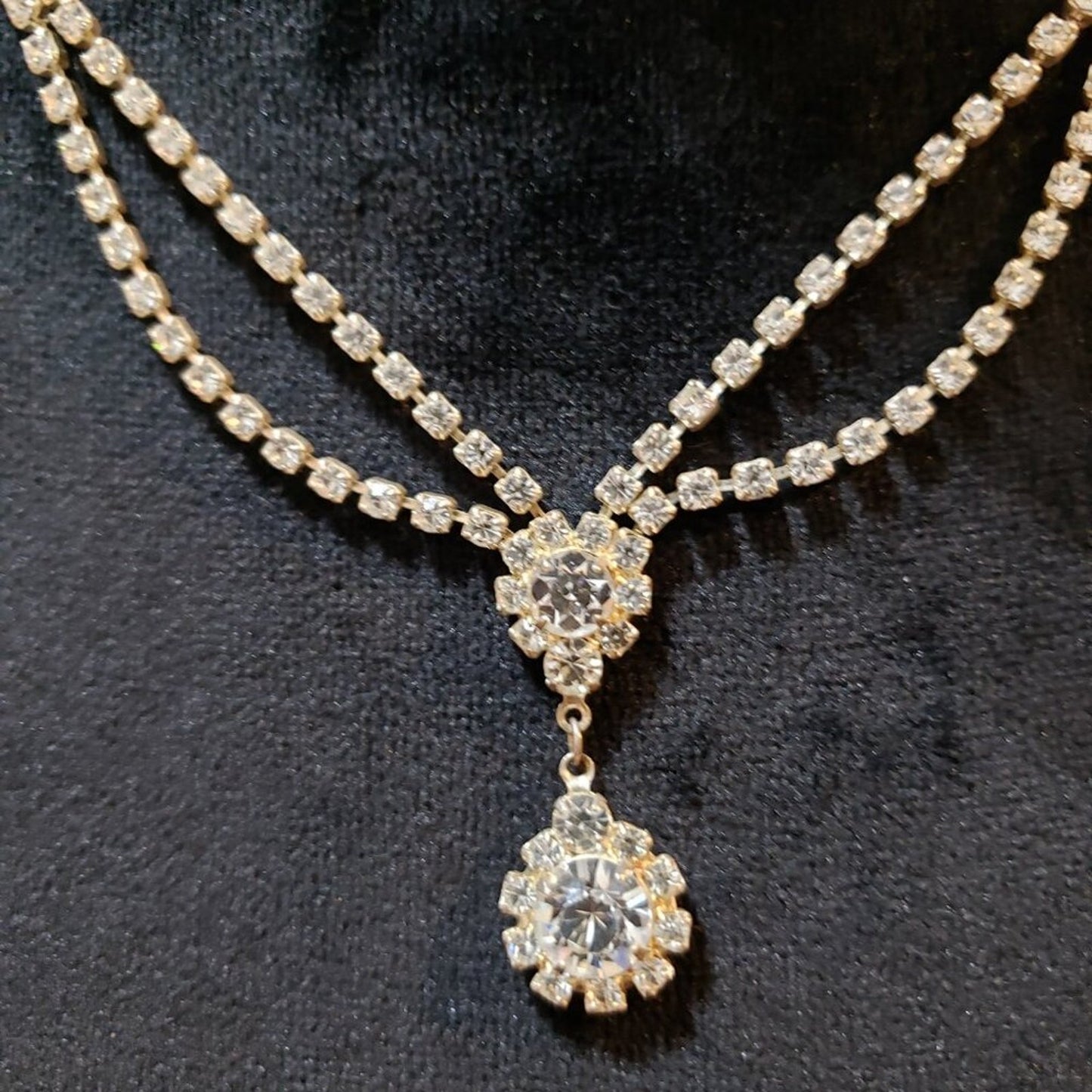 Womens Rhinestone Gold Tone Drop Cubic Zirconia Pendant Necklace Lobster Clasp