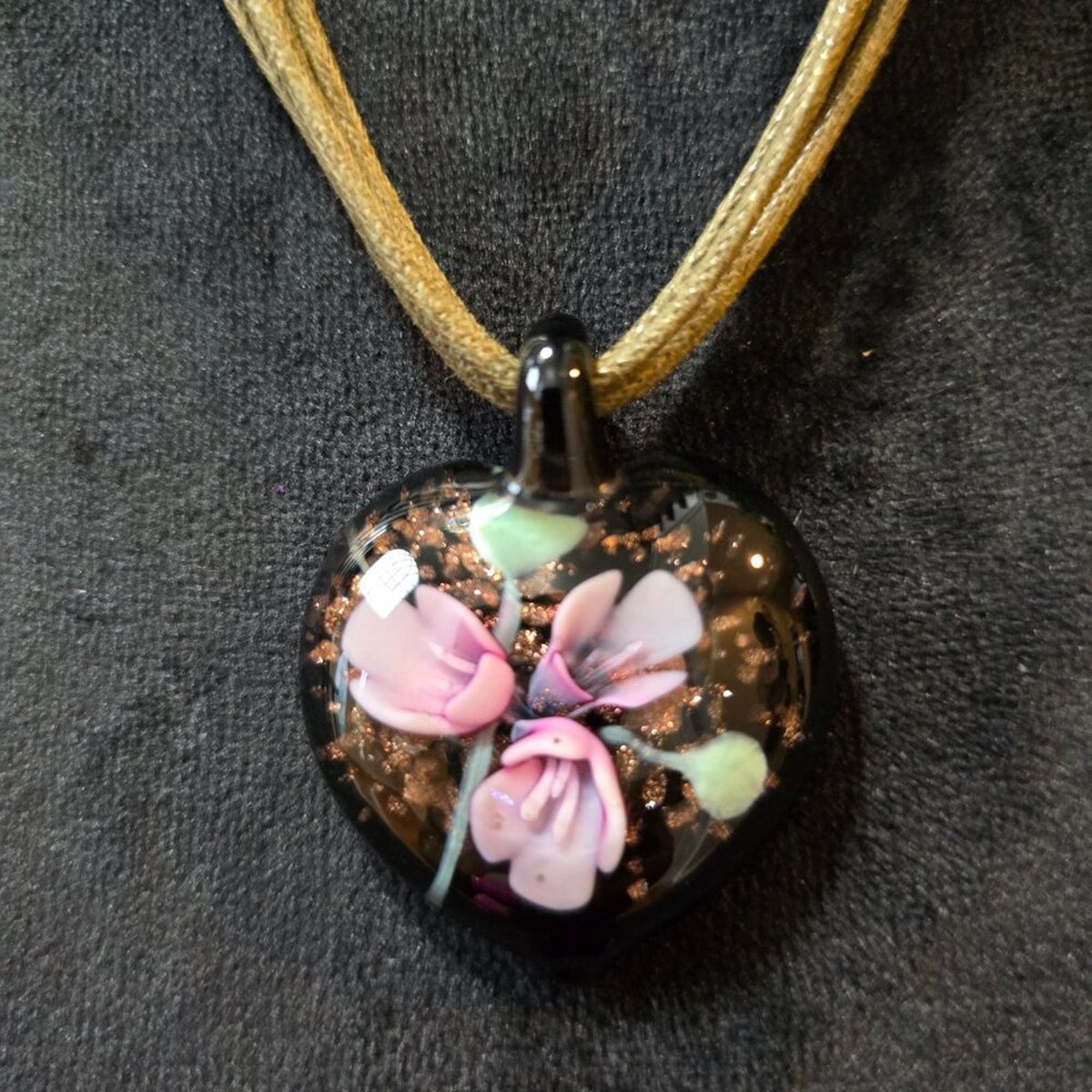 Womens Beach Fashion Purple Island Flower Heart Glass Tan Cord Pendant Necklace