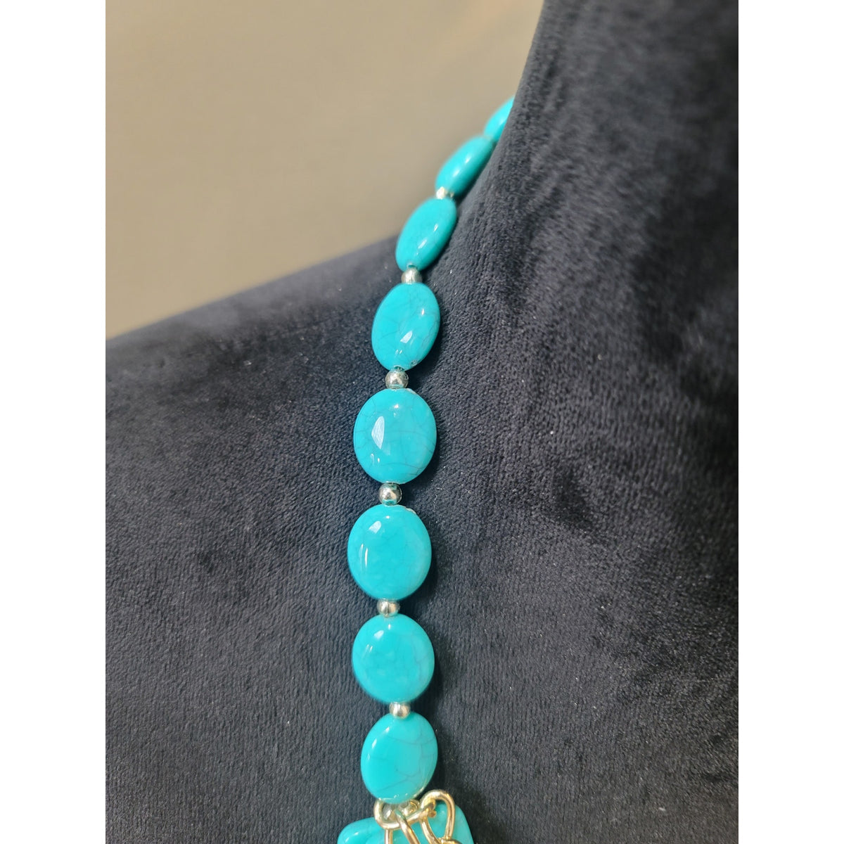 Women's Turquoise Beaded Layered Statement Necklace Gold Tone Chain Jewelry
