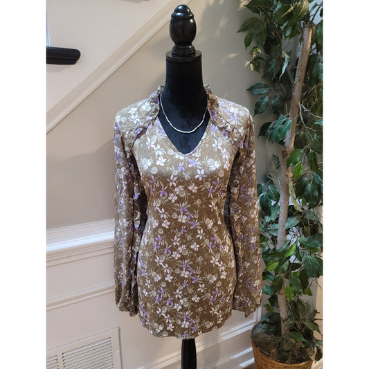 Cato Floral Blouse Women’s 18/20W Plus Brown Purple Long Sleeve V-Neck Top