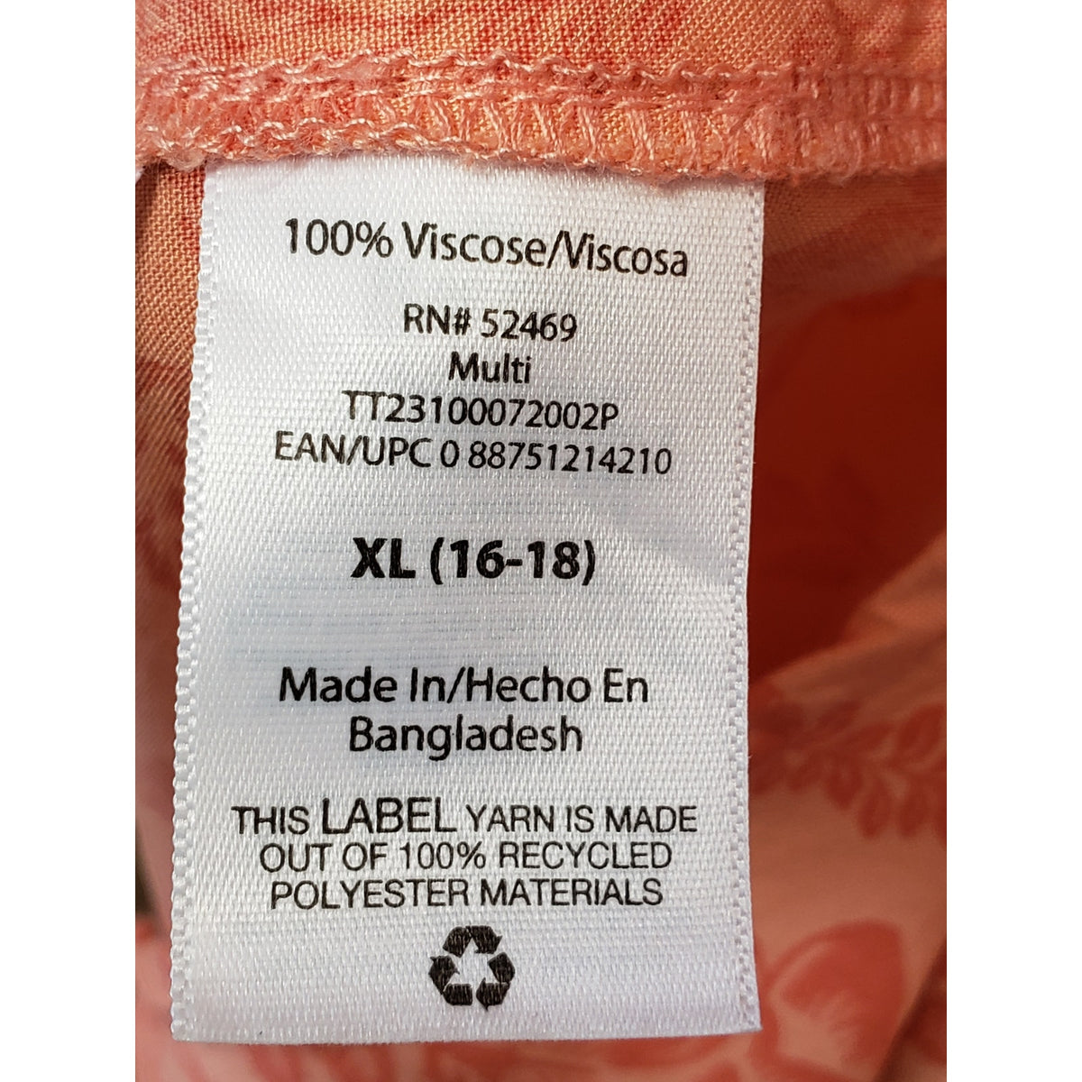 Time and Tru Knee Length Dress Women XL Orange Floral Surplice V Neck Drawstring