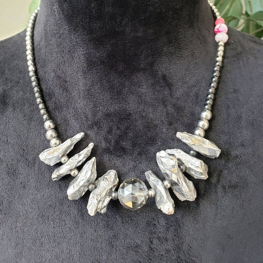 Womens Silver Tone Baroque Cultured Beaded Statement Necklace with Clasp