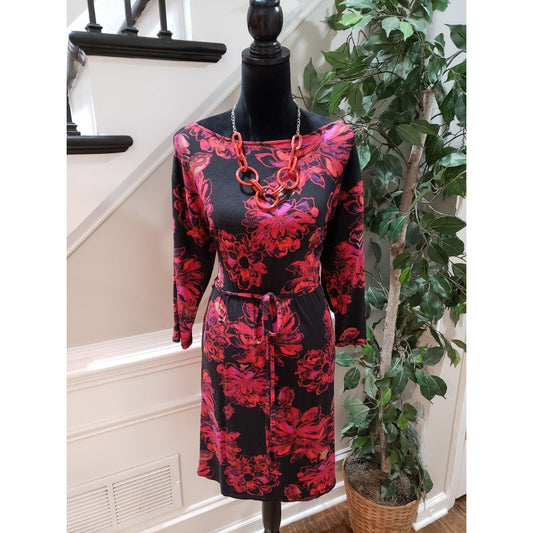 Merona Women's Multicolor Floral Boat Neck Long Sleeve Knee Length Dress Small