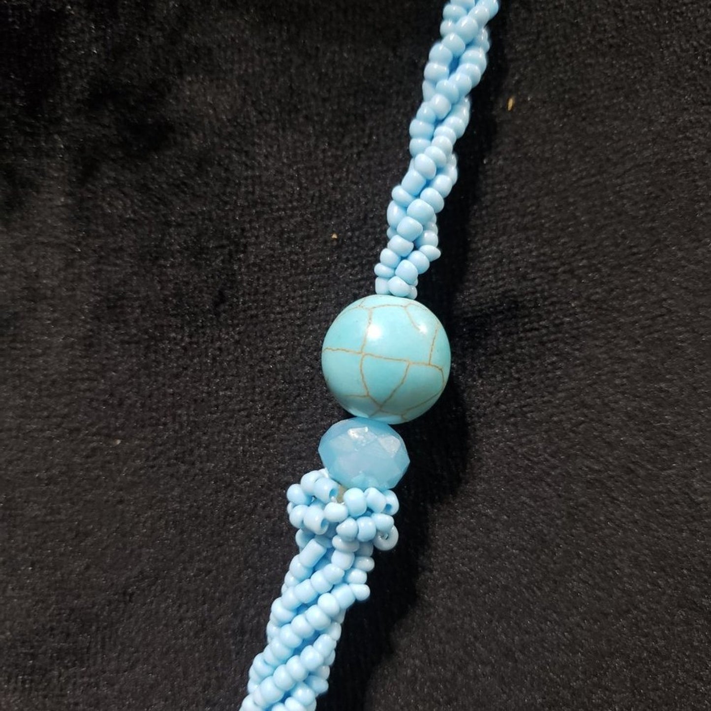 Womens Fashion Layered Beaded Turquoise Stone Big Pearl Shape Pendant Necklace