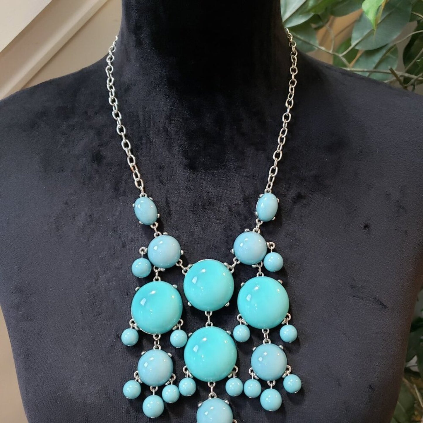 Womens Blue Jane Stone Bubble Silver Chain Necklace Jewelry with Lobster Clasp