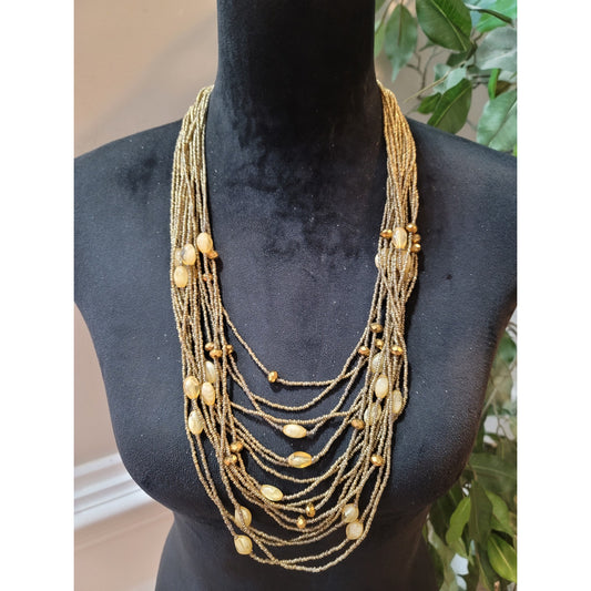 Vintage Gold Multi Strand Beaded Statement Necklace Boho Layered Retro Women's