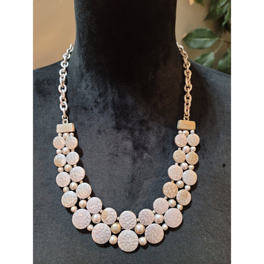 Women's Silver Tone Hammered Disc Necklace Lobster Clasp Statement Jewelry
