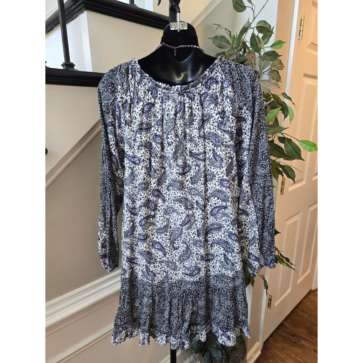 Sam Edelman Paisley Print Dress Women's XS Blue White 100% Cotton Square Neck
