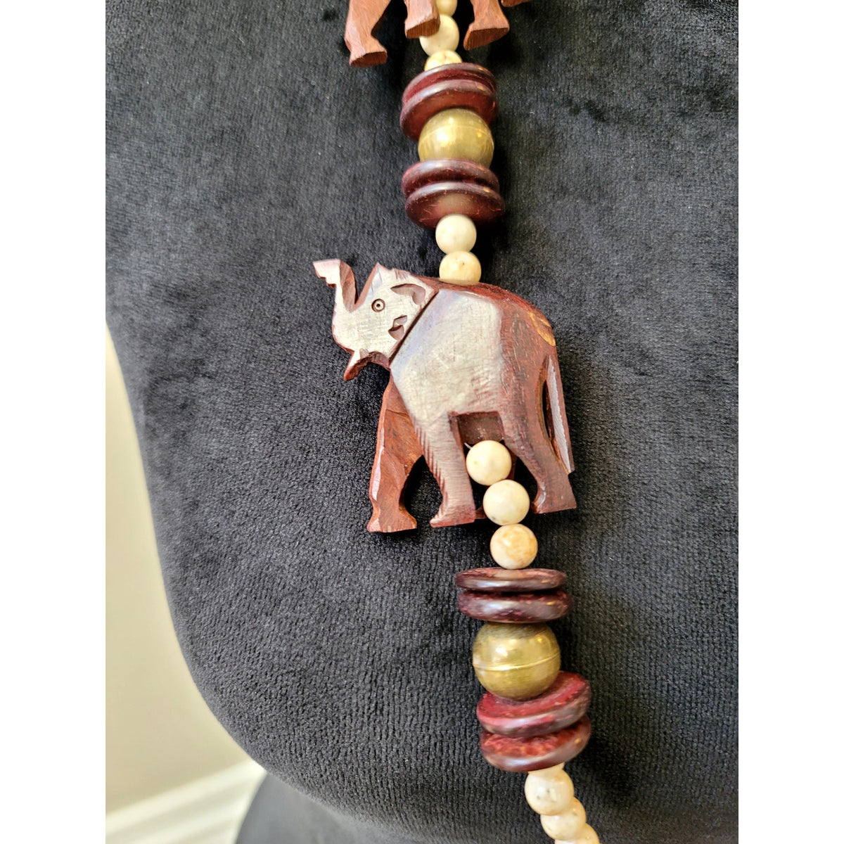 Women Wooden Elephant Pendant Beaded Necklace Boho Statement Jewelry Gift