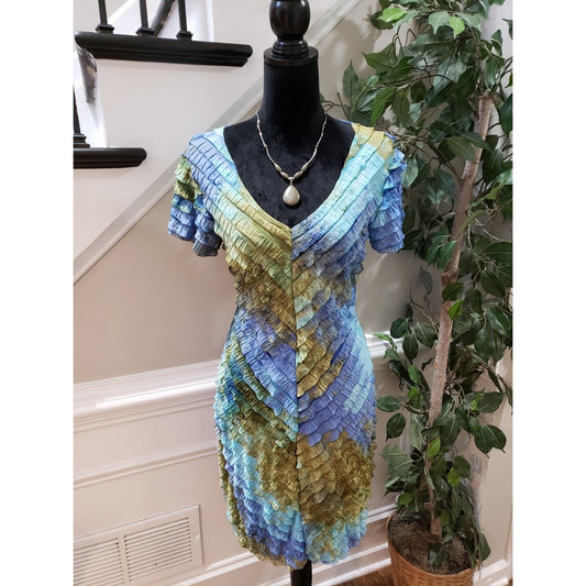 Sunny Leigh Women's Multicolor Polyester V-Neck Short Sleeve Knee Length Dress L