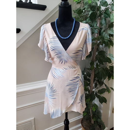 Ontwelfth Women's Beige Polyester V-Neck Short Sleeve Knee Length Dress Large