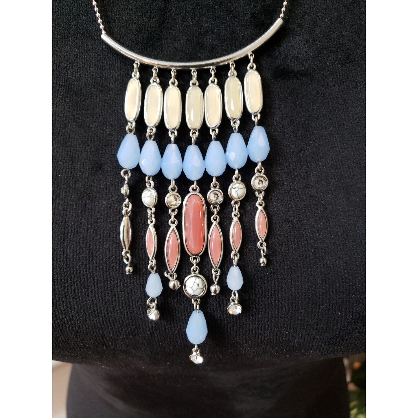 Ann Taylor Womens Multicolor Enameled Crystal Beads Drop Tassel Necklace Jewelry