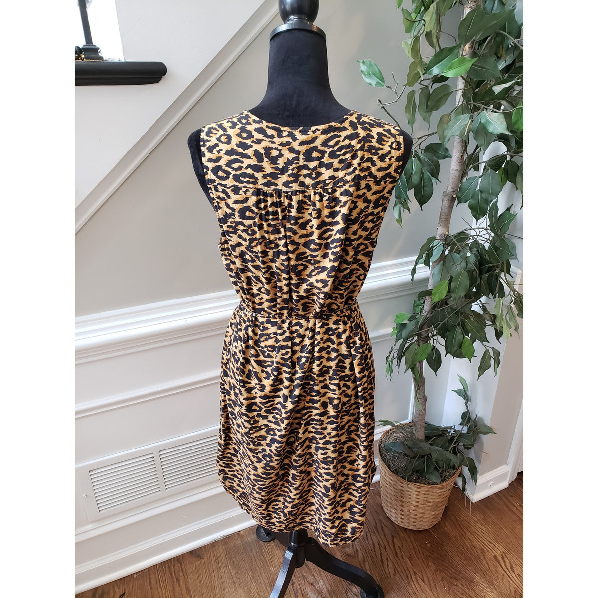 Beachlunchlounge Dress Women Medium Brown Black Leopard Print Sleeveless Tie