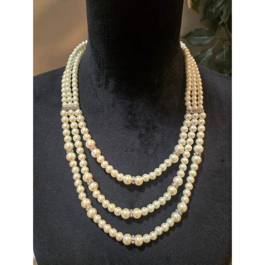Women's Three Layer Pearl Necklace With Lobster Clasp Elegant Jewelry Gift