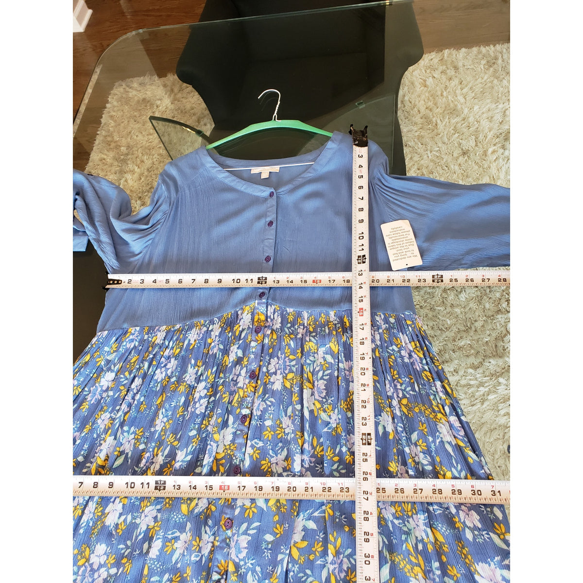 Woman Within Maxi Dress Womens 22W Blue Floral Rayon Long Sleeve Boho Style