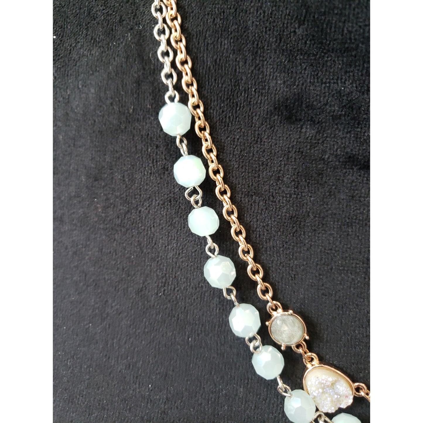 Lobster Clasp Double Chain Necklace with Druzy and Blue Faceted Beads