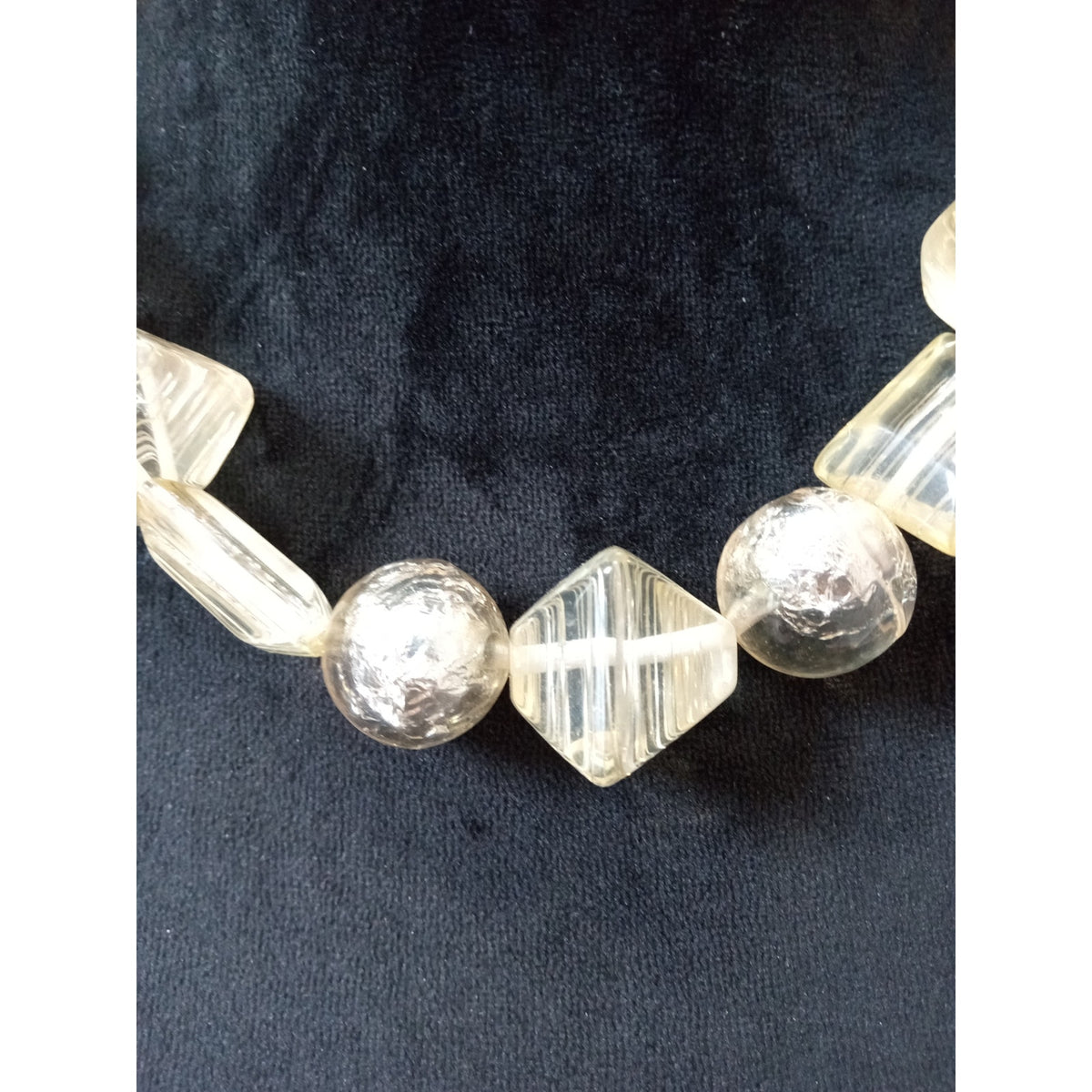 Clear Lucite Geometric Beaded Necklace Silver Tone Chunky Statement Necklace