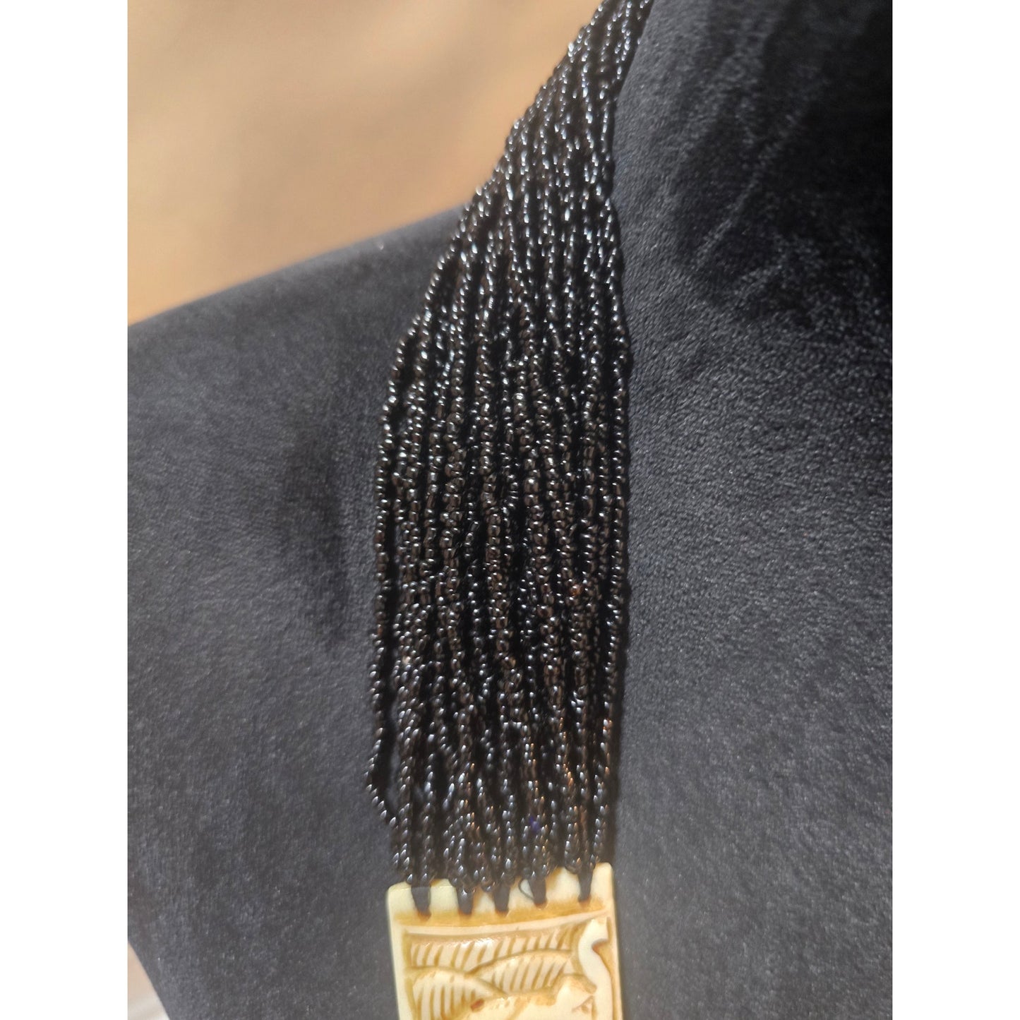 Women's Multi Strand Black Beaded Necklace With Gold Accents Lobster Claw Clasp