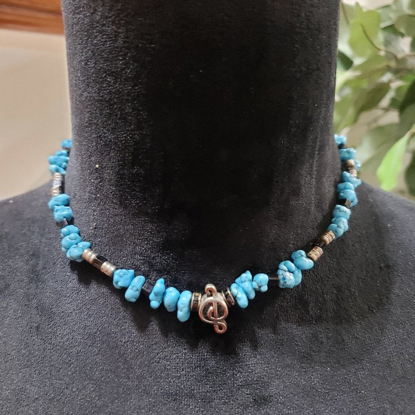 Womens Fashion Elegant Blue Turquoise Stone Beaded Choker Necklace