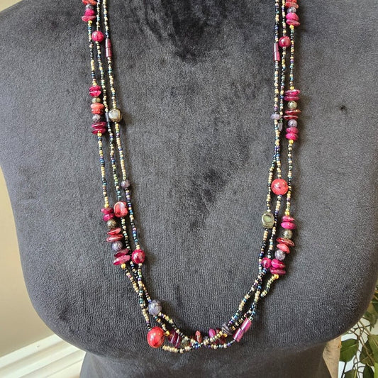 Womens Multicolor Multiple Beaded 3 Layered Necklace Jewelry with Lobster Clasp