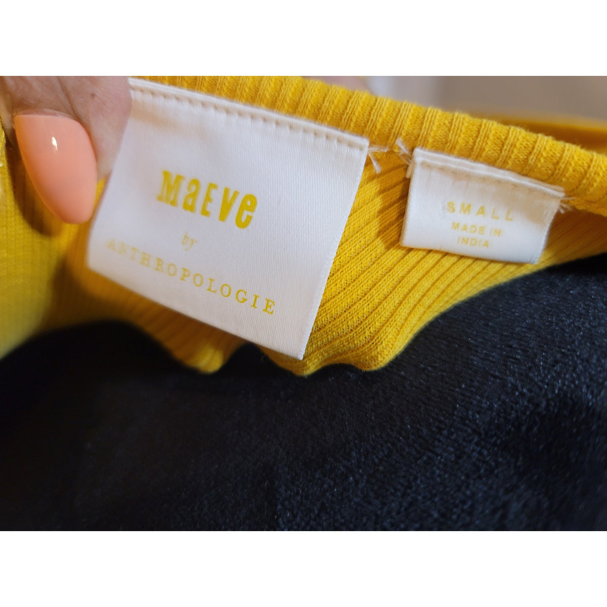 Maeve Blouse Top Women's Small Yellow Ribbed Knit V-Neck Tie-Cuff Puff Sleeves