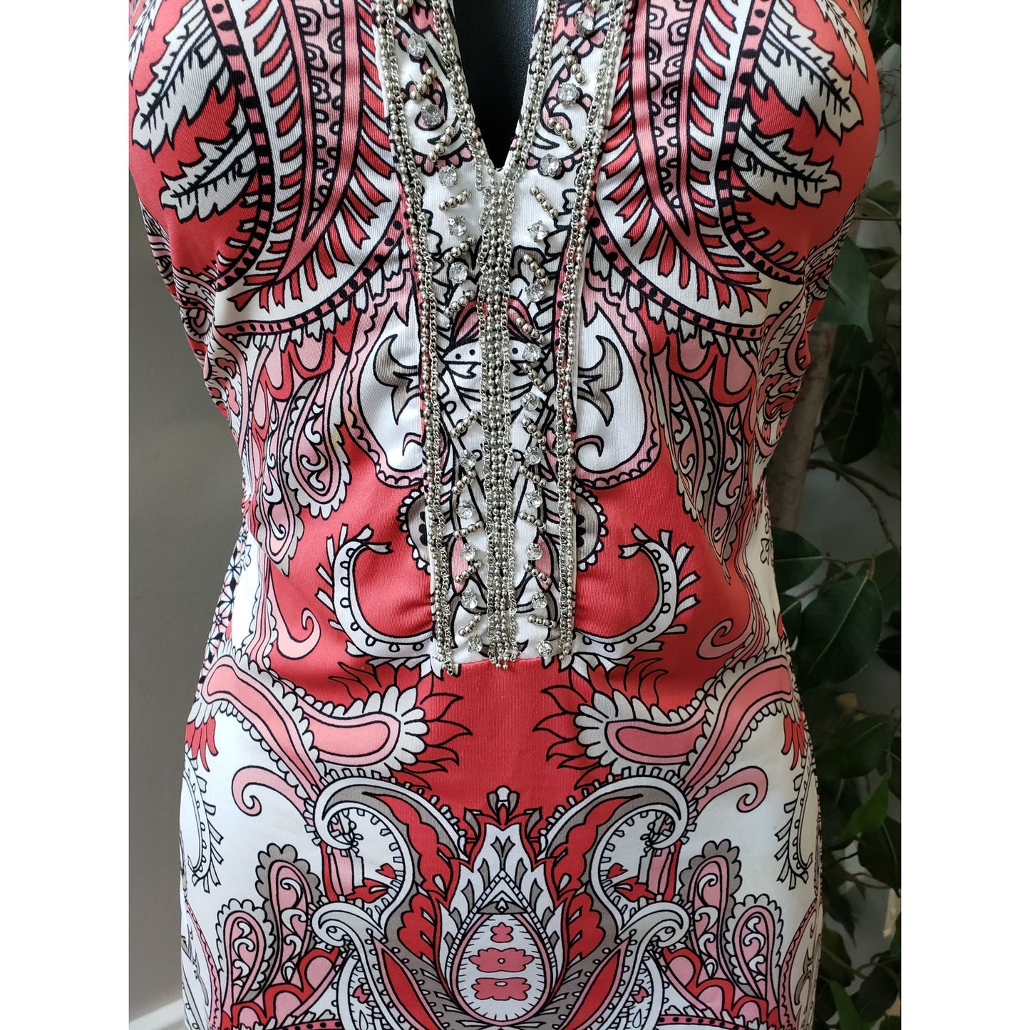 INC International Concepts Sheath Dress Womens PL Multi Paisley Beaded Keyhole