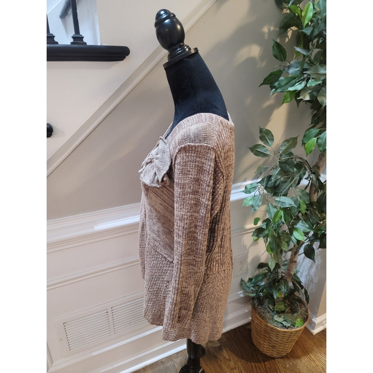 New Directions Cardigan Sweater Women's SZ XL Brown Button Front Deep V-Neck