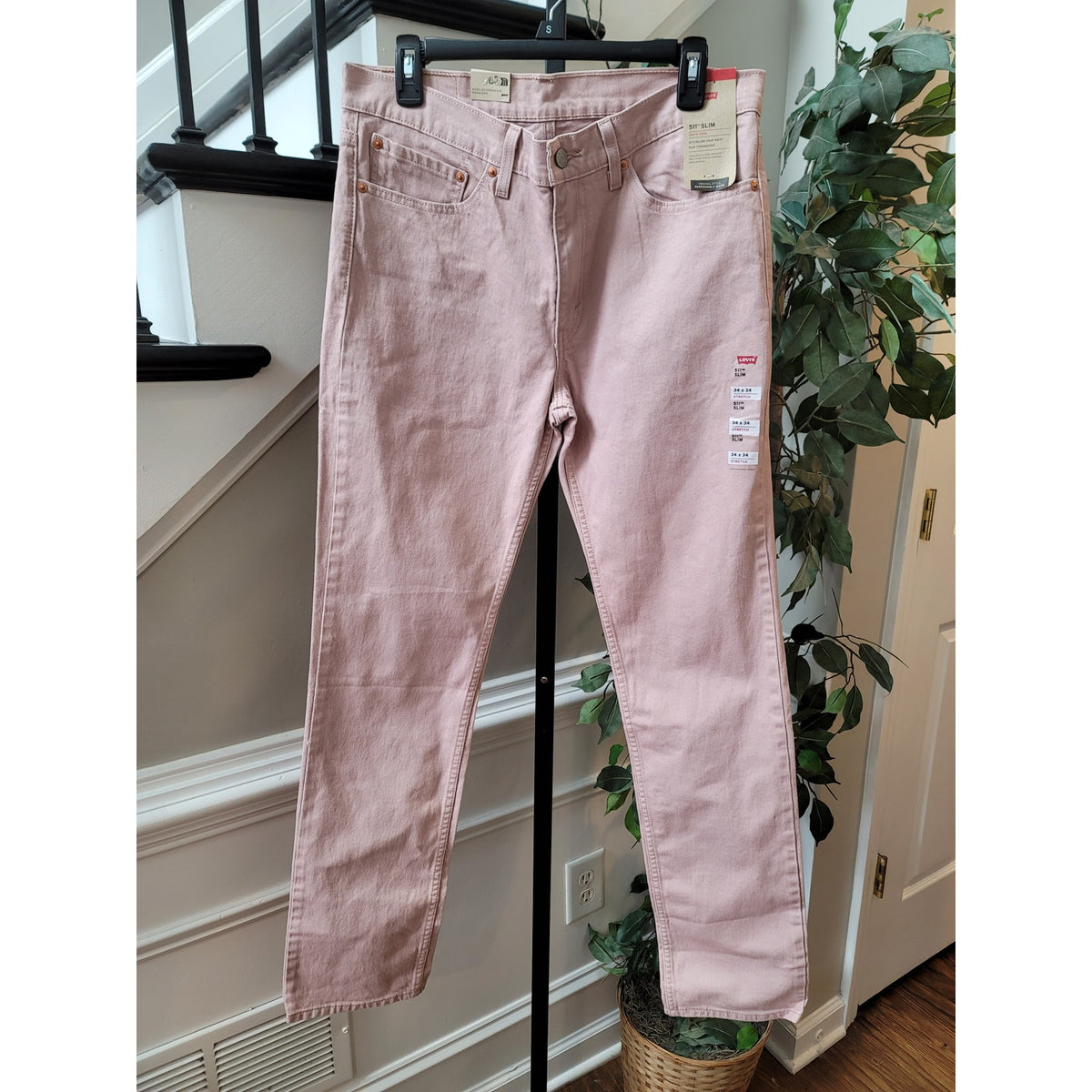 Levi's Slim Fit Jeans Men's Size 34/34 Pink Cotton Blend Five Pockets Slim Fit