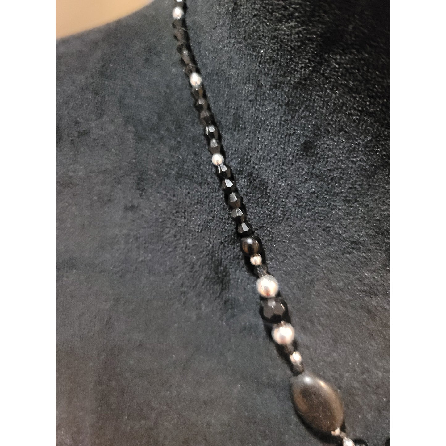 Women's Black Beaded Necklace With Teardrop Pendant And Lobster Clasp Lock
