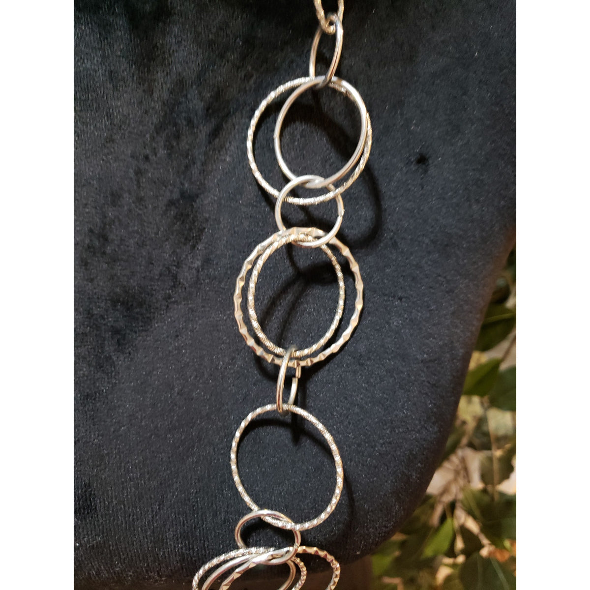 Women Gold Tone Assorted Circular Ring Linked Long Necklace Jewelry with Lobster