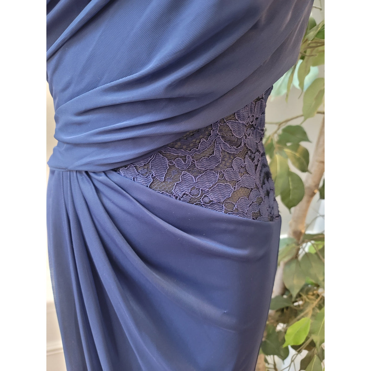 David's Bridal Maxi Dress Women's Size 2 Navy Blue 100% Polyester Halter Neck
