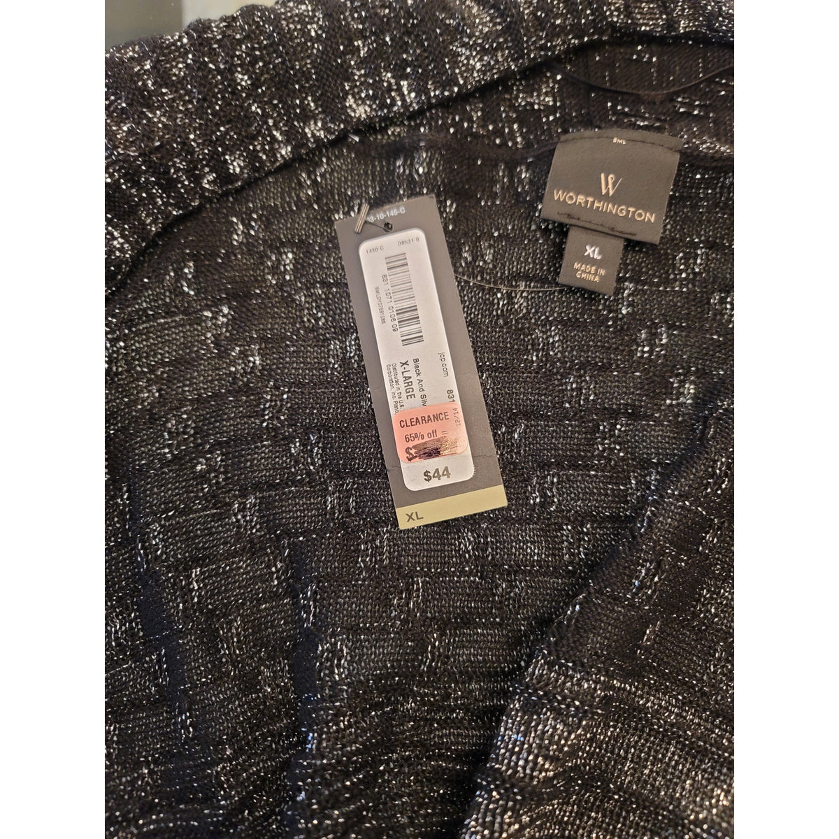 Worthington Shrug Sweater Women's Size XL Black/Silver Cocoon Wrap Open Front