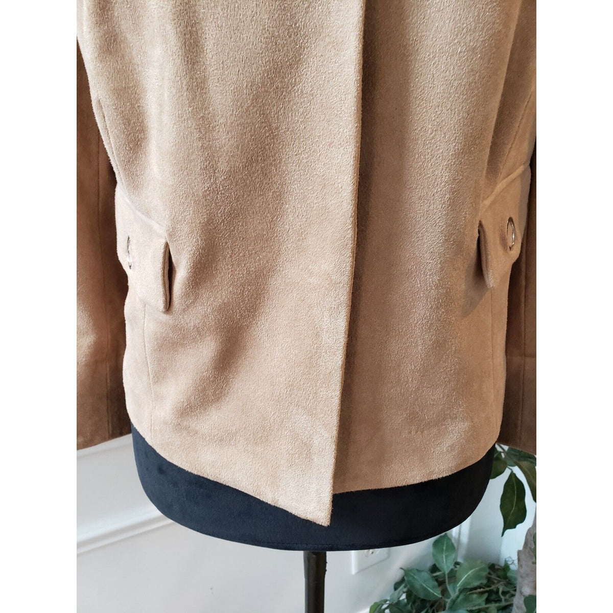 Chico's Black Label Womens Tan Faux Suede Flap Pockets Snap Front Jacket Size M